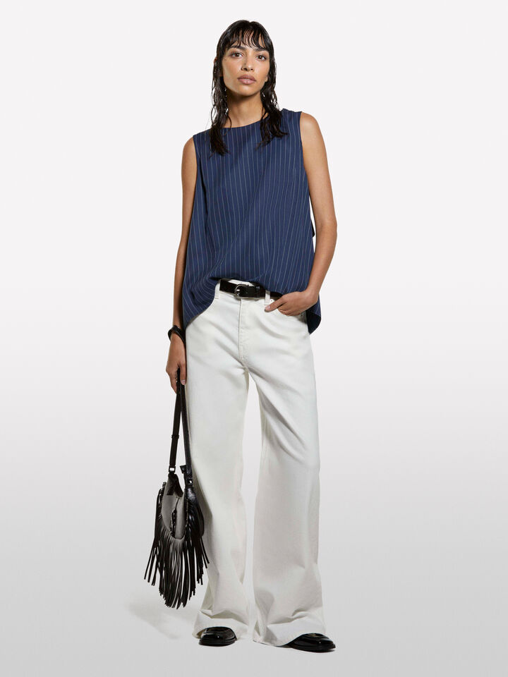 Pinstripe top with open back - women's tops - Blue | Sisley image number 1